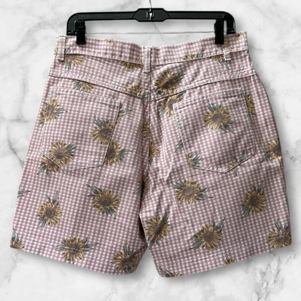Cactus Jeans Pink White Gingham Check Sunflowers Denim Shorts Size 16 Vintage - Picture 4 of 10